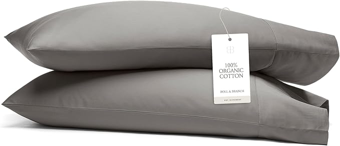 Boll & Branch Signature Hemmed Pillowcase Set - Standard, Stone - Luxury 100% Organic Cotton - Buttery Soft and Breathable - Softer with Every Wash - 2 Pillowcases Included