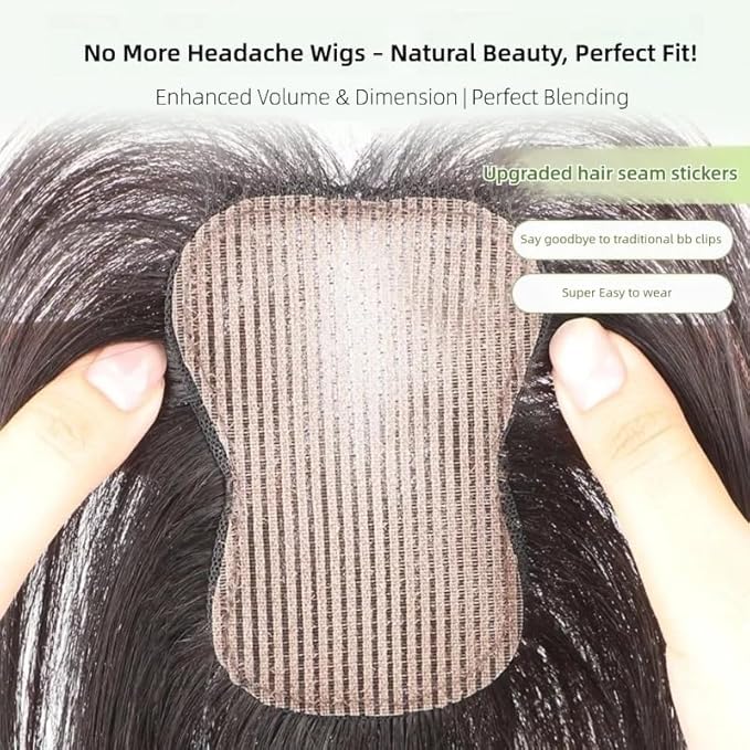 Anemone 100% Real Human Hair Topper No Need Clips Magic Paste Hair Seams 7x10cm Skin Base Fringe Bangs Easy to Wear (1B French Bangs)