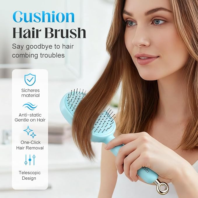 Retractable Cushion Massage Comb, 2026 New Self Cleaning Hair Brush, Anti Static Self Cleaning Hair Brush for Women Men (White#2Pcs)