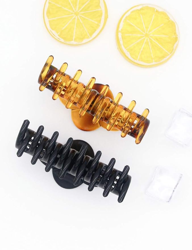 Medium Hair Claw Clips for Women Fine Hair Plastic Claw Clamps Clips in Set (Arc-Black+Brownish Red-M)