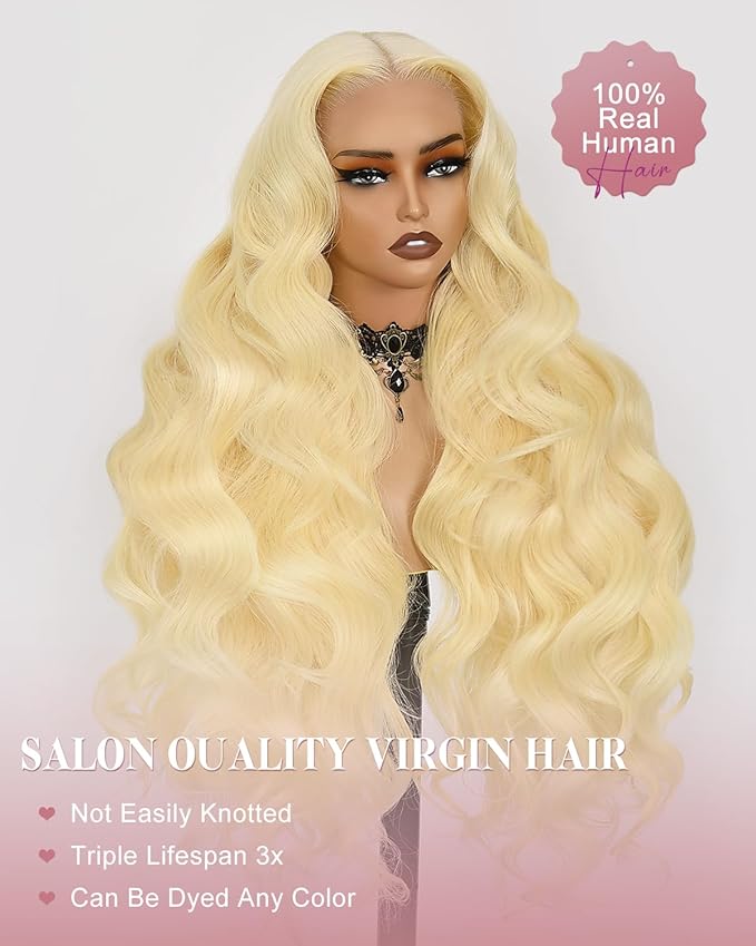 Alididi 613 Lace Front Wig Human Hair 13x4 Blonde Body Wave Hd Transparent Lace Frontal Wigs Human Hair Pre Plucked With Baby Hair 180% Density Blonde Glueless Wigs Human Hair 36 Inch