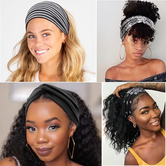 DRESHOW 6 Pack Boho Non-Slip Headbands for Women Girls Yoga Workout Running Knotted Turban Floral Printed Elastic Head Wrap
