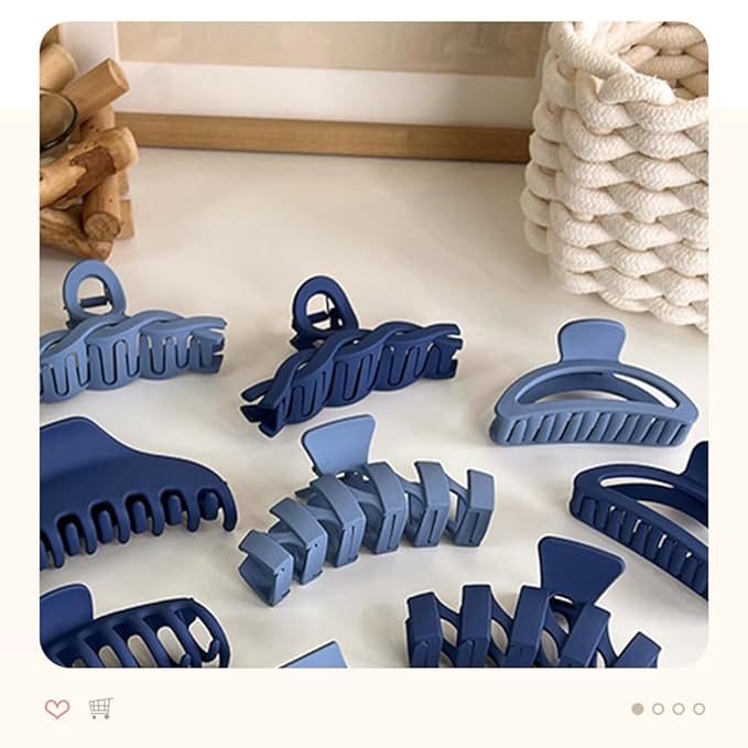 12 Pcs Claw Clips, Multi-Shapes Hair Clips for Women, Non-Slip Large Jaw Claw Clips for Thick Thin Curly Hair Accessories (Blue)