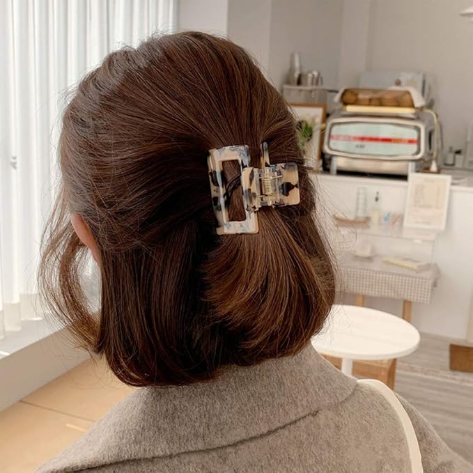 2 Pack Cutout Tortoise and Leopard Square Celluloid Acetate Jaw Clips for Thick Hair