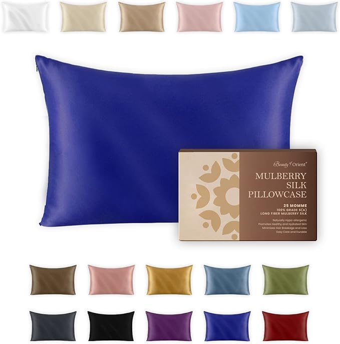 25 Momme Premium Mulberry Silk Pillowcase for Hair and Skin | Handcrafted Hypoallergenic & Anti-Acne Silk Pillow Cases with Zipper | King - 20" x 36", Royal Navy