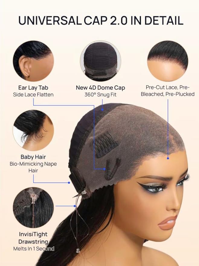 KLAIYI Water Wave Pre Cut 360 Full Lace Frontal Glueless Wig Human Hair Drawstring Pre Plucked Bleached Bye Bye Knots Pre Everything Ready to Wear And Go Curly Beginner Wig with Baby Hair 180% 26Inch