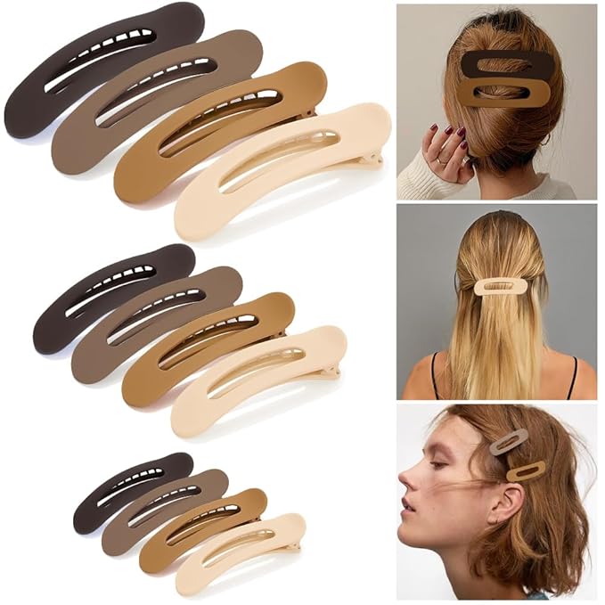 Large Duck Billed Flat Hair Clips, Ahoney 12 Pack Alligator Hair Clips Flat Claw Clip for Thin Thick Hair 3 Sizes Lay Down Banana Clip Hair Styling Accessories for Women Girls (Neutral)