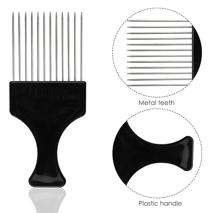 4 Packs Afro Comb Metal Pick, Hairdressing Detangle Wig Braid Hair Styling Tool- Black