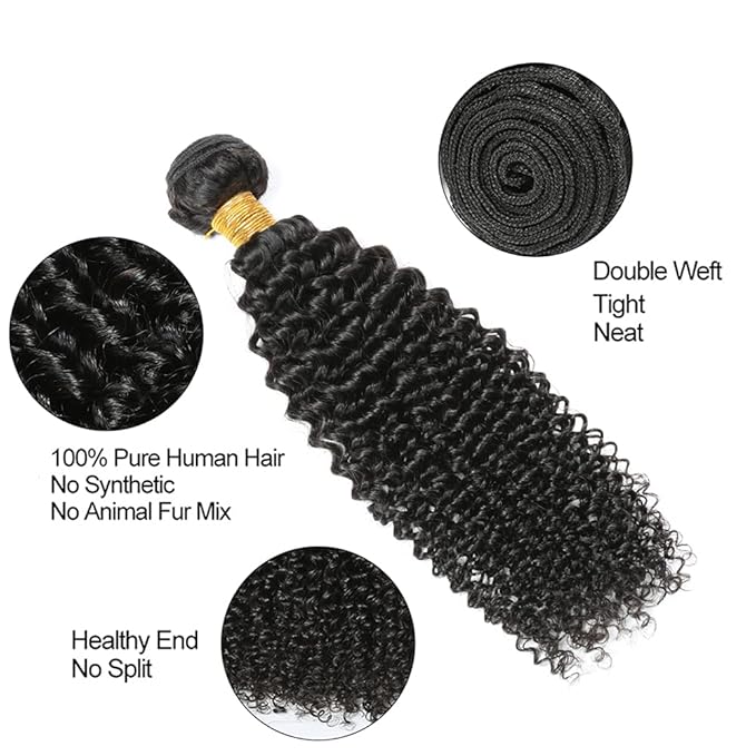 Natural Black Human Hair Bundles Natural Color Kinky Curly Bundles 26 Inch 8A Brazilian Virgin Remy Hair Extensions Double Weft Real Hair Weave