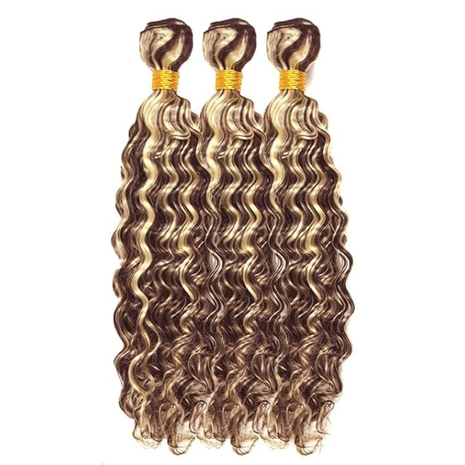 Highlight Bundles Human Hair P4/613 Deep Wave Bundle 22 24 26 Inch Niegmeag Brazilian Virgin Remy Hair Extensions Double Weft 2 Tone Brown and Blonde Bundles 300g