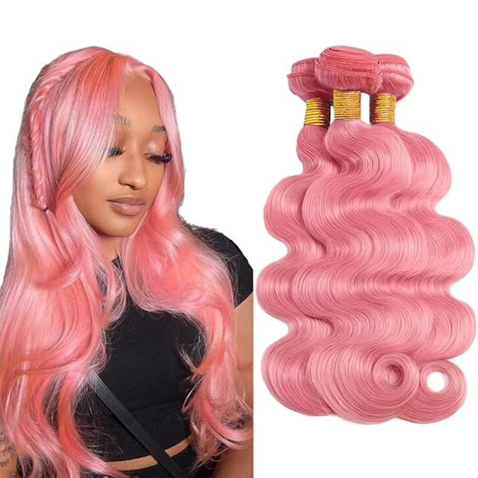 Pink Bundles Human Hair Light Pink Body Wave Hair Weave 22 24 26 Inch Niegmeag Brazilian Virgin Remy Hair Extensions 300g