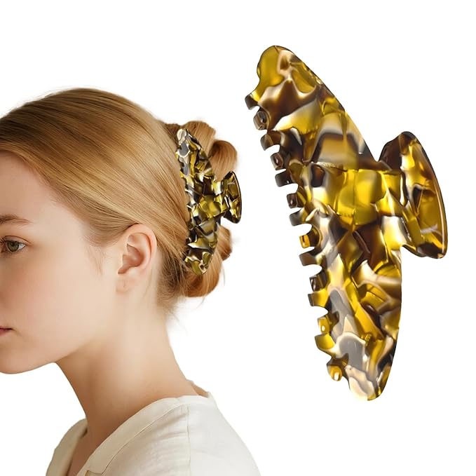 French Hair Claw Clips for Women Grils,4 Inch Strong Hold No Slip Grip Accessories Acetate Material,Not Easily Damaged,Thick or Thin Hair (Gold)