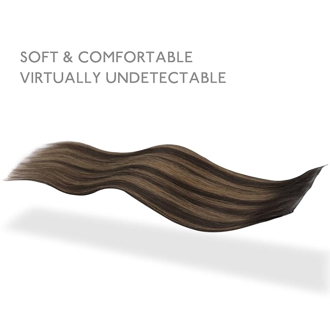 WENNALIFE Lace Seamless Clip in Hair Extensions Human Hair 7pcs Ultra Invisible 50% Thinner Seamless Clip Ins Balayage Dark Brown Mixed Chestnut Brown Natural Remy Hair 14 inch