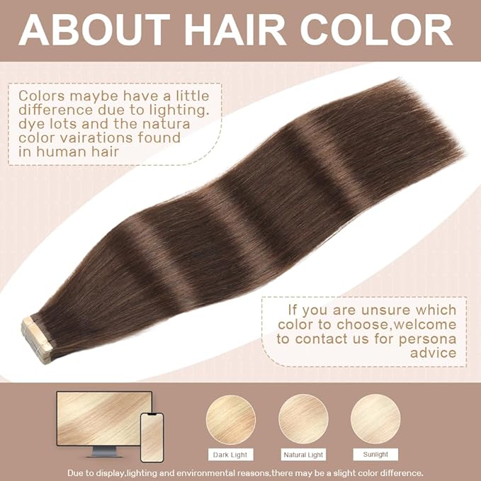 Tape in Hair Extensions Human Hair 16 Inch 20pcs Invisible Tape ins Hair Extensions Real Human Hair Dark Brown Remy Seamless Injected Tape Extensions