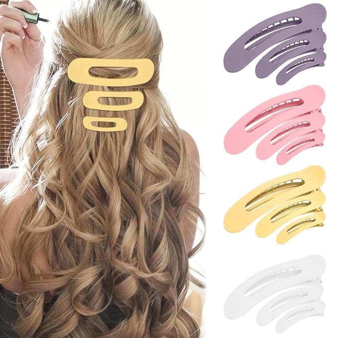 Ahoney 12 Pack Alligator & Banana Flat Hair Clips for Thin & Thick Hair - 3 Sizes Lay Down Claw Clips - Morandi