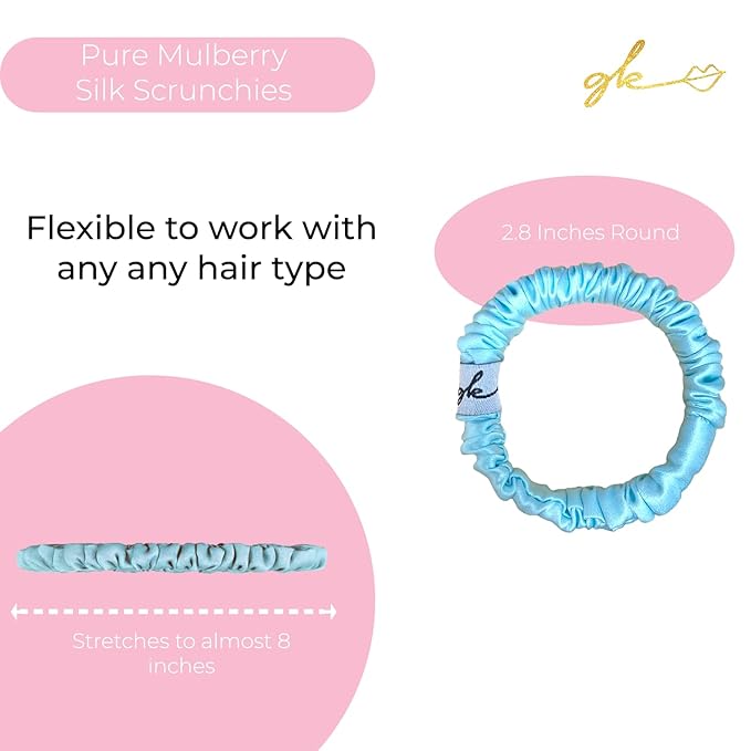 Silk Scrunchies for Women No Damage Mulberry Silk No Slip 4 Pack-Elastic Ponytail Girls Hair Ties | Skinny Hair Ties for Thin Thick Wavy or Curly Hair No Crease for Sleep and Sports (4, Light Pastel)