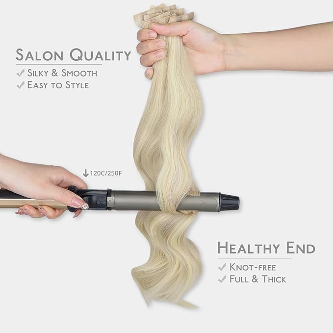 WENNALIFE Invisi Edge Tape in Hair Extensions Human Hair, 16 Inch 50g 20pcs Ash Blonde Highlighted Platinum Blonde Invisible Luxury Remy Hair Extensions Natural Seamless Injected Tape Ins Straight