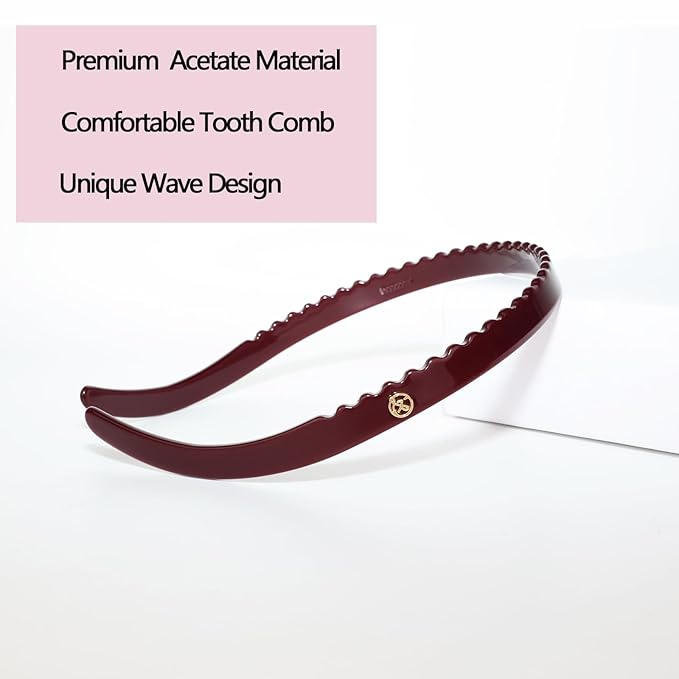 Wine Red Headbands for Eyewear Flex No Pressure Hairband Fashion Acetate Headbands for Womens Sisters Girls Gifts