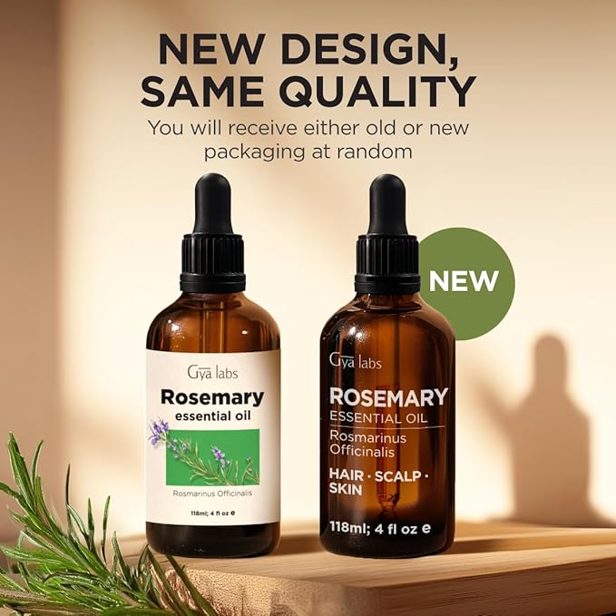 Gya Labs Rosemary Essential Oil - 4 Fl Oz - for Hair, Skin, Diffuser, Aromatherapy & DIY Candle Making Scent