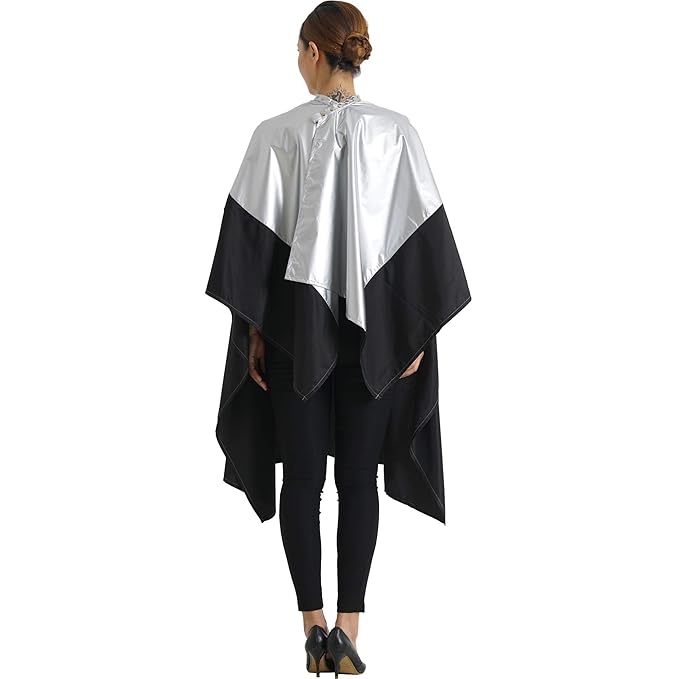 Professional Salon Cape Polyester Haircut Apron Shampoo & Chemical Resistant Haircut Cape,54”x62”,Silver & Black,C007011C-S