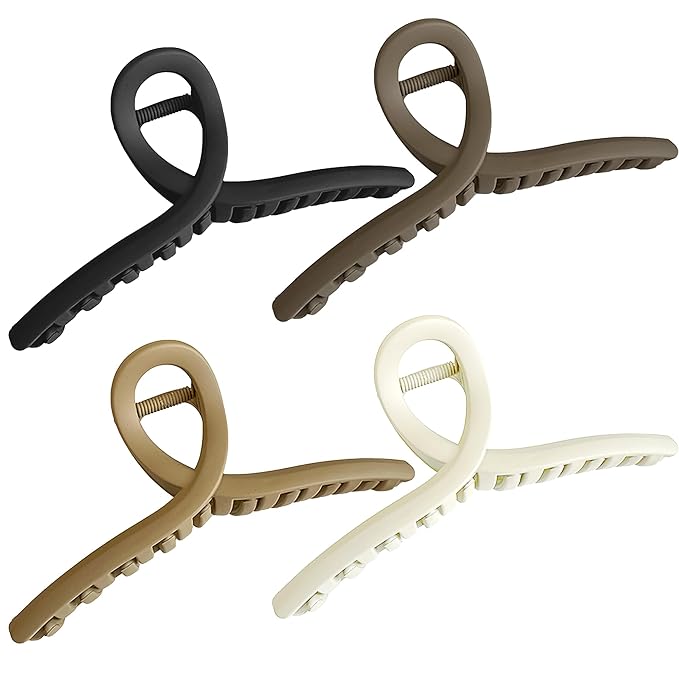 Big Hair Claw Clips 4-Pack 5.9" Non-Slip Hair for Women and Girls with Long, Thick Hair Jelly & Matte Clips (Oval-B 4pcs 5.9")