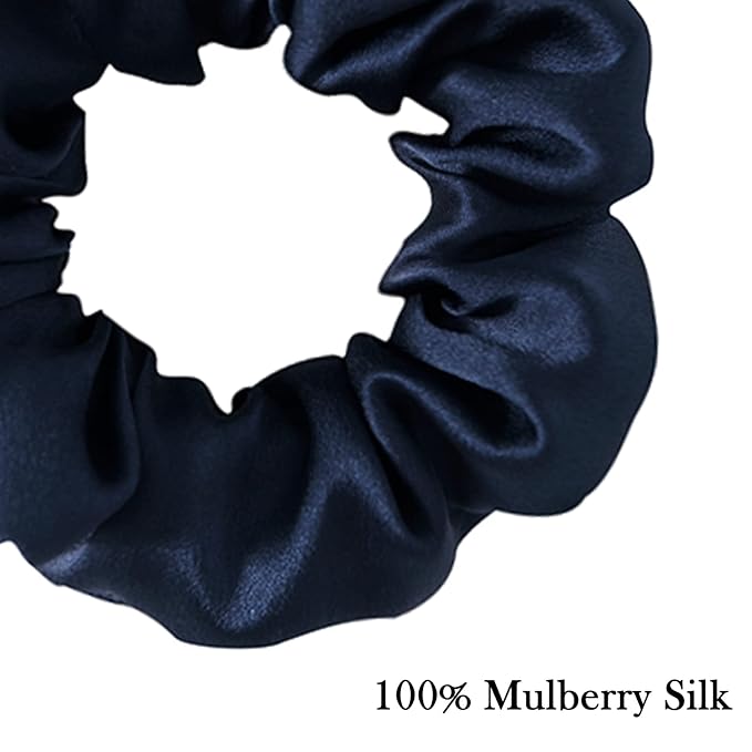 Silk Hair Scrunchie, 100% Mulberry Silk, Navy Blue, No Damage for Frizz Prevention, Sleep Scrunchie for Women-1pcs