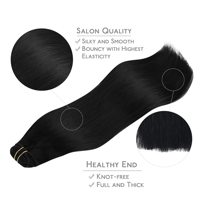 WENNALIFE Clip in Hair Extensions Real Human Hair, 18 Inch 150g 9pcs Jet Black Remy Hair Thicker Double Weft Extensiones De Cabello Humano Con Clip Ins Straight Full Volume