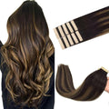 GOO GOO Tape in Hair Extensions Human Hair, 2/6/2 Balayage Dark Brown to Chestnut Brown, 24inch 30g 10pcs, Skin Weft Seamless Invisible, Silky Straight with Thick Ends, Remy Human Hair