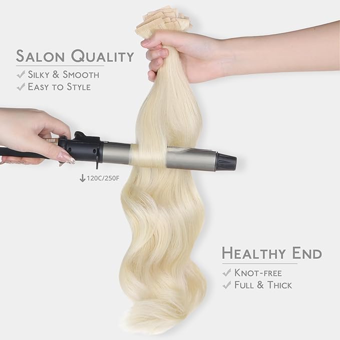 WENNALIFE Invisi Edge & Classic Tape in Hair Extensions Human Hair, 20 Inch 100g 40pcs(20pcs Invisi Edge & 20pcs Classic) Platinum Blonde Invisible Luxury Remy Hair