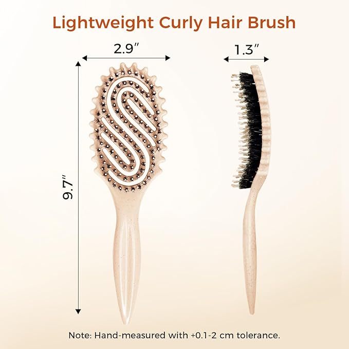 Curly Hair Brush, Curl Defining Brush with Soft Boar Bristles for Combing, Shaping, and Styling Curly Hair Suitable for All Women and Men with Wet & Dry Hair(Wheat)