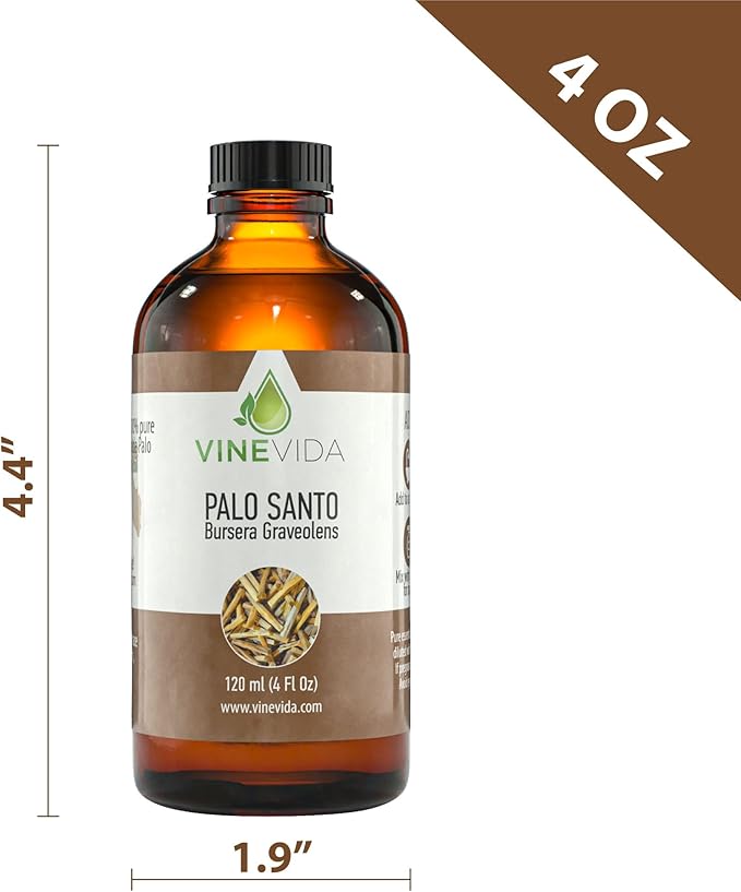 VINEVIDA Palo Santo Essential Oil 4 oz - Undiluted Palo Santo Oil 4 oz - DIY Candle Scents for Candlemaking - Bulk Essential Oil for Soap Making Safe for Skin