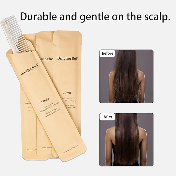 Hair Combs Bulk, Disposable Wheat Straw Combs Individually Wrapped Combs for Hotel, Travel, Airbnb, Charity, Church, Homeless (Pack of 200)