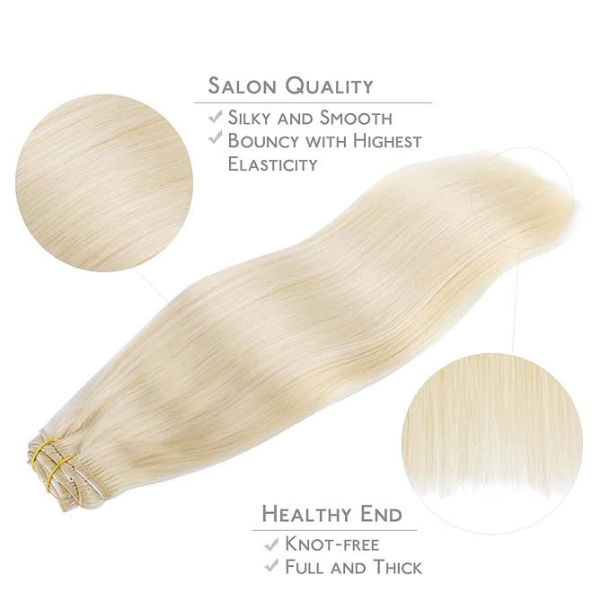 WENNALIFE Clip in Hair Extensions Real Human Hair, 22 Inch 120g 7pcs Platinum Blonde Remy Hair Double Weft Straight Natural Extensiones De Cabello Humano Con Clip Ins