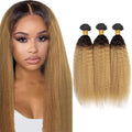 Ombre Human Hair Bundles 1B27 Kinky Straight Bundles 26 28 30 Inch Double Weft 2 Tone Black and Blonde Bundle Grade 8A Peruvian Virgin Remy Hair Extensions 100g/Pc