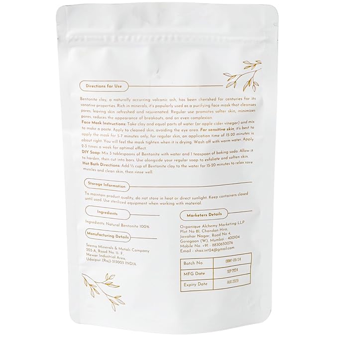Bentonite Clay Powder For Face, Body & Hair, Deep Pore Cleansing & Detox, Indian Healing Calcium & Sodium Clay, For Masks & Bath 16 oz (454g)