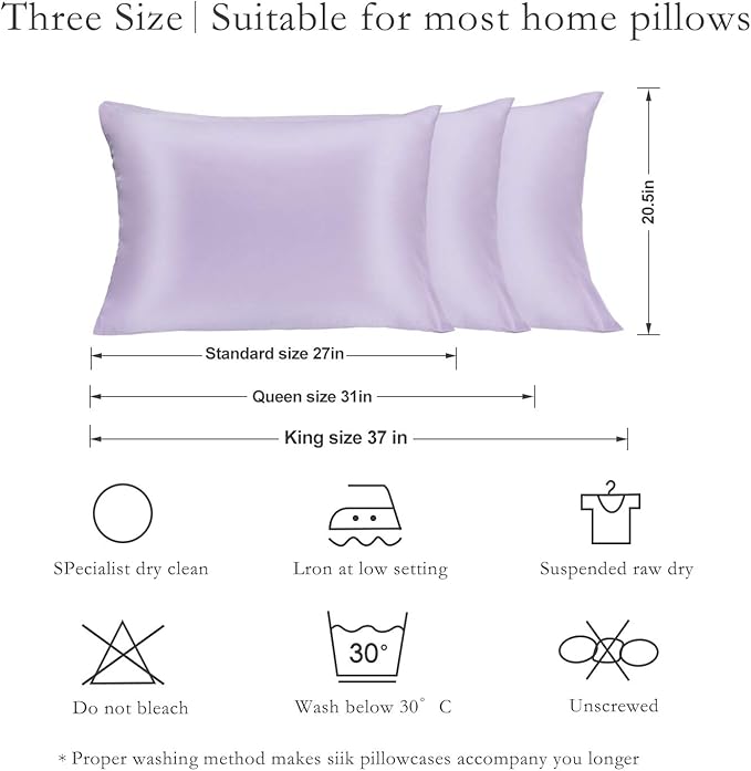 Silk Pillowcase for Hair and Skin 2 Pack 100% Mulberry Silk Bed Pillowcase Hypoallergenic Soft Breathable Both Sides Silk Pillow Case with Hidden Zipper, Pillow Cases (Queen, Light Purple)