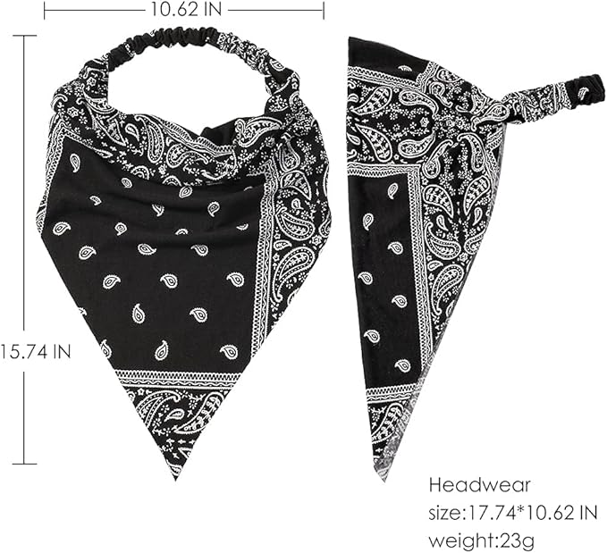 6 Pack Hair Scarf Headband for Women Elastic Bandana Head Scarf Large Boho Triangle Kerchief with Clips Non Slip Scarves