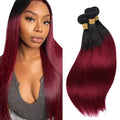 28 30 32 Inch Ombre Human Hair Bundles 1B99J Straight Bundle Niegmeag Brazilian Virgin Remy Hair Extensions 2 Tone Black and Burgundy Straight Bundle 150g