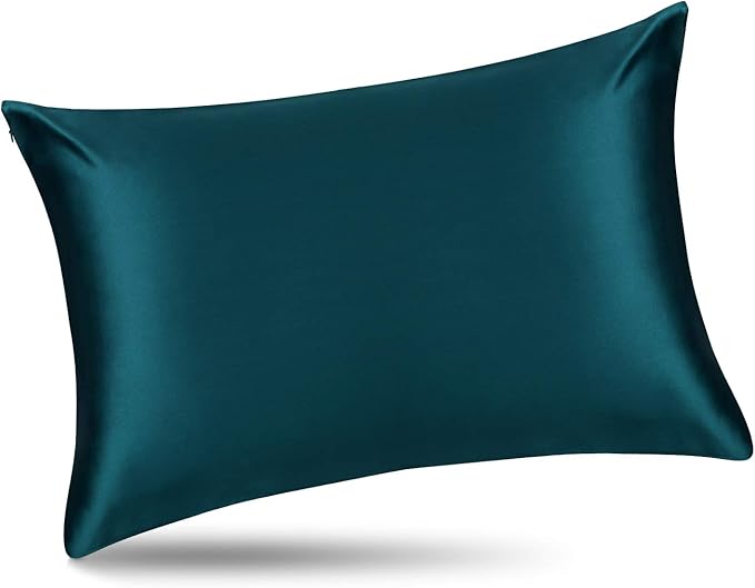 ALASKA BEAR Silk Pillowcase for Hair and Skin, 100% Mulberry Silk Pillow Cases Queen Size for Bliss Sleep with Random Color Scrunchy Gift Set Better Than Poly Satin, 1pc, Teal/Dark Turquoise