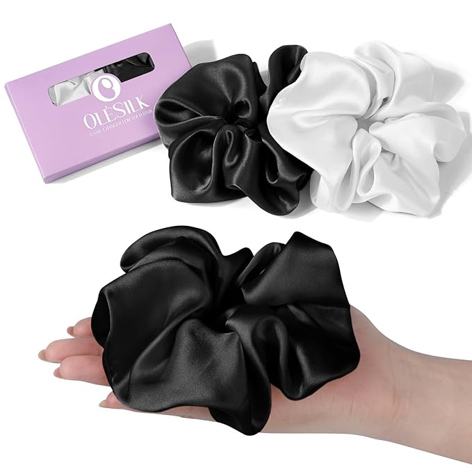 OLESILK Silk Scrunchies Oversized 100% Mulberry: Large for Long Thick Hair, Soft and Smooth for No Damage Hair Care Sleeping, Vintage Fashion