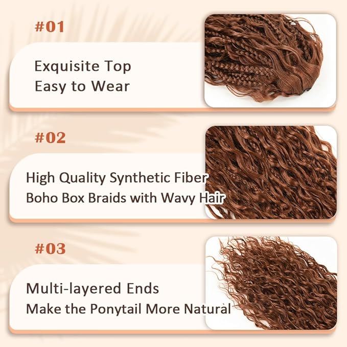 Drawstring Ponytail for Women Boho Box Braids with Long Wavy Hair Ponytail Extension Synthetic Hair Extensions Ponytail for Daily Use (30#, 18 Inch)