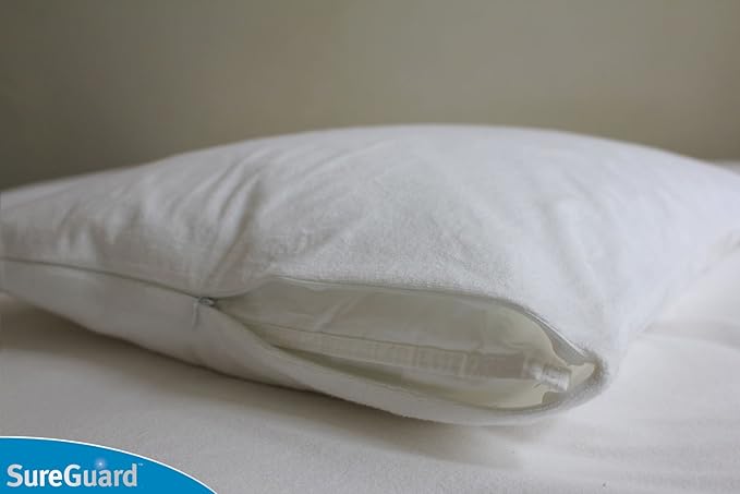 Set of 2 Euro Size SureGuard Pillow Protectors - 100% Waterproof, Bed Bug Proof, Hypoallergenic - Premium Zippered Cotton Terry Covers