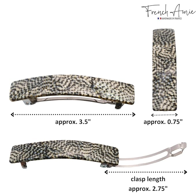 French Amie Oblong Handmade 3.5" Celluloid Automatic Hair Clip Barrette for Girls Strong Hold Hair Clips for Women No Slip Durable Hair Accessories, Made in France (Opera)