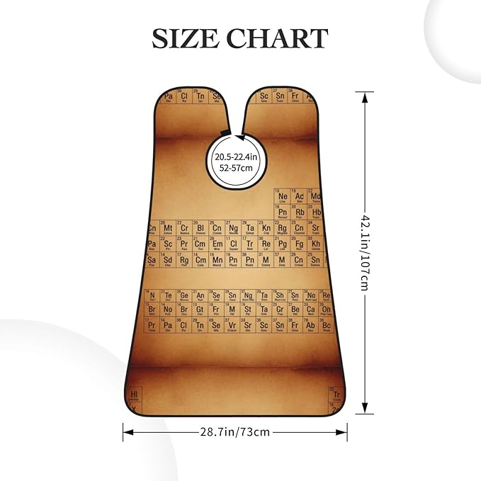 Adjustable Beard Bib, Non-Stick Hair Catcher Cape for Men's Shaving, Waterproof with 2 Suction Cups, Retro Vintage Map Periodic Table of The Elements Shave Bib