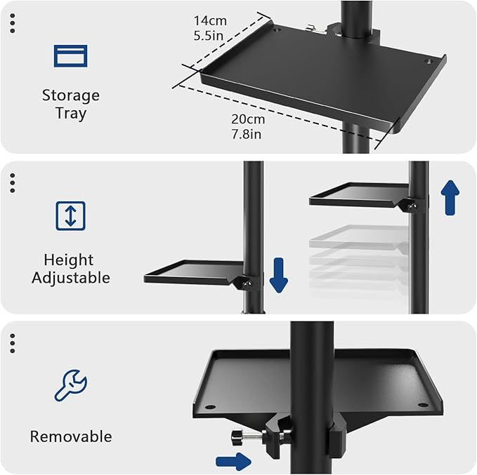 ZHOOGE Salon Tray Cart on Wheels with Stand Rack Tray, Premium Iron Alloy Tattoo Tray Height Adjustable Salon Service Tray with 360 Degree Mute Universal Tricycle for Tattoo Work, SPA and Dental Tray