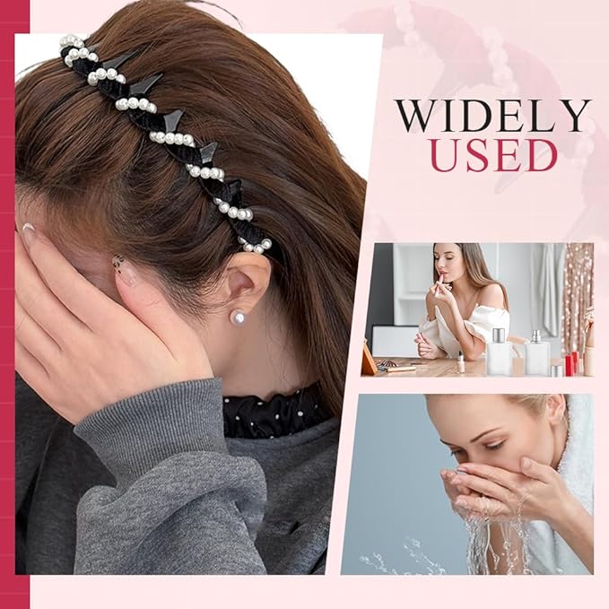 Vintage High Cranium Artificial Pearl Hairband, New Elegant Braided Pearls Headbands with Teeth for Women, Anti-slip Decorative Hair Bands Fashion Hair Accessories Gifts (Brown+Burgundy, One Size)