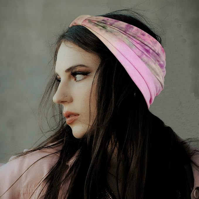 Wide Boho Headbands for Women Fashion Knotted Headband Yoga Workout Hair Accessories African Head Wrap Red Tie Dye 4 Pack