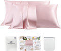 PROMEED 23 Momme Silk Pillowcase 2 Pack, Both Sides 100% 23 Momme Mulberry Silk Pillow Case Set of 2, Hidden Zipper Closure for Easy Set (Queen 20"x30", Pink)
