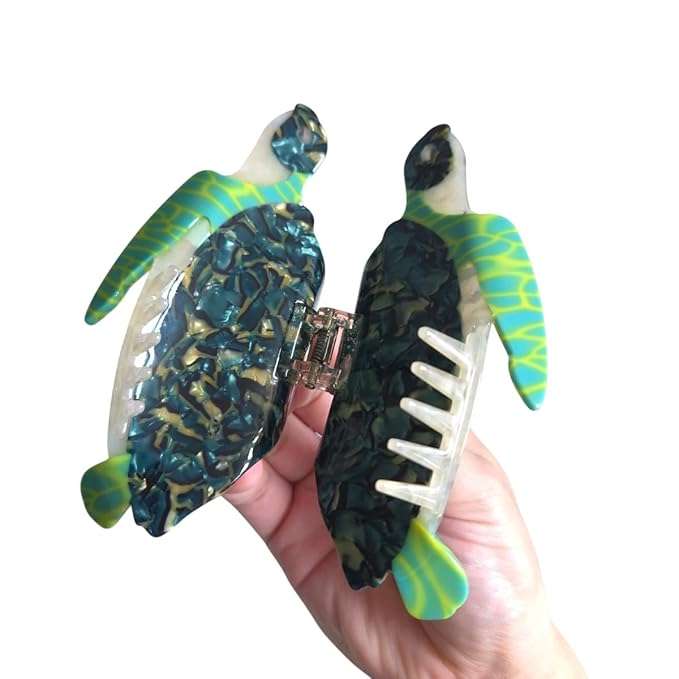 Novelty Green Sea Turtle Hair Clip,Acetate Hair Claw,Big Hair Clips for Women