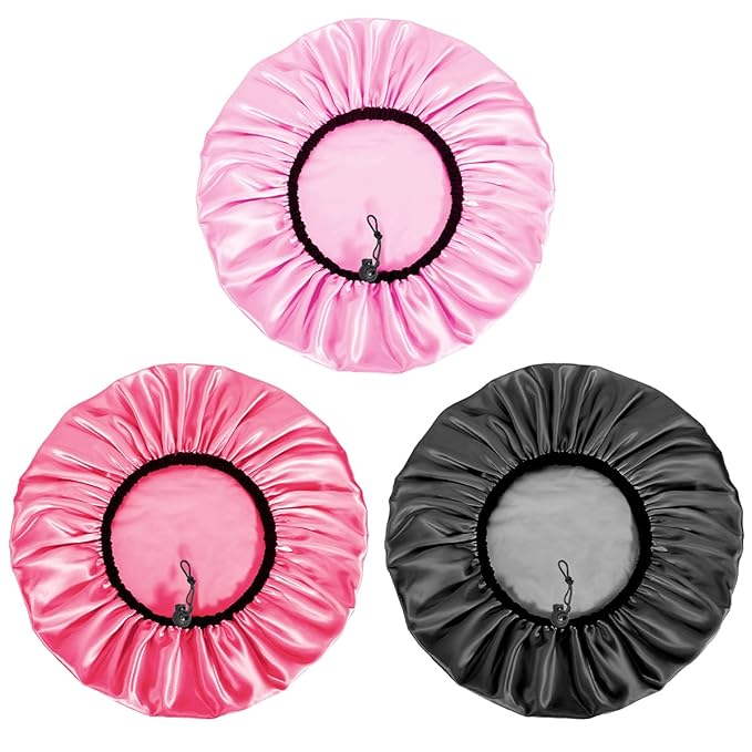 Auban Shower Cap for Women, Adjustable Reusable, Extra Large, Double-Layer Waterproof Bathing Cap, Waterproof Exterior, EVA Lining, Hair Cap for All Hair Lengths, 3 Colors
